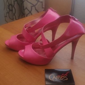 Bubblegum pink strappy heels